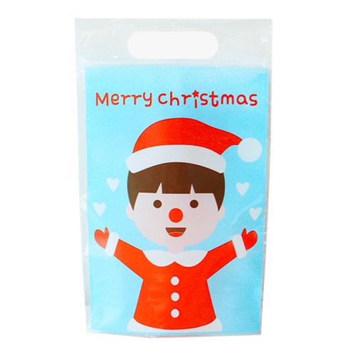 도나앤데코 크리스마스 손잡이 비닐 지퍼백 15 x 25 cm, 러빙유 소년 블루, 30개