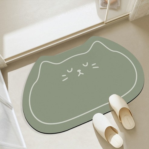 데이소이 잠자는 고양이 욕실 발매트 3.5mm, 다크 그린, 1개