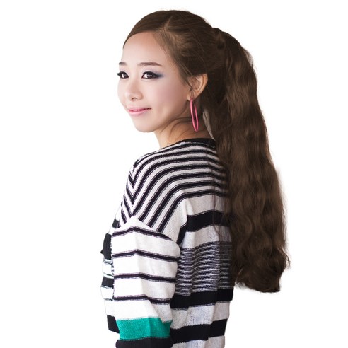 가발나라 여성용 포니테일 묶음형 부분가발 물결펌 50cm, 내츄럴브라운, 1개