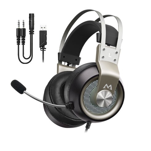 엠포우 EG3 PRO 게이밍 헤드셋 + USB케이블 + 오디오 케이블 3.5mm + 오디오 연장 케이블, 그레이