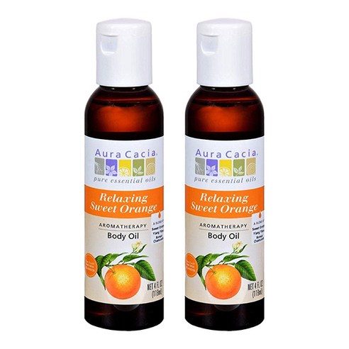 Aura Cacia 아로마테라피 바디 오일, 118ml, 2개, Relaxing Sweet Orange