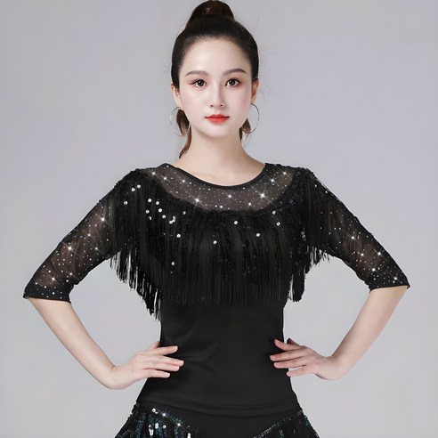 섬세한 아름다움으로 무대를 수놓다: 여성용 망사 수술 라인댄스복 뉴타임즈 W149H755 라틴댄스복