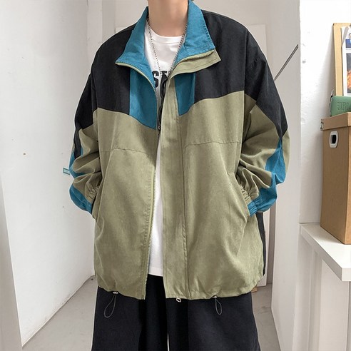 SU 대비 컬러 스웨이드 자켓 남성 트렌디 봄과 가을 홍콩 스타일 스탠드 칼라 자켓 대형 커플 자켓