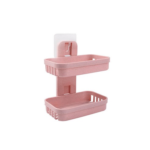 흡벽식 이중 비누 받침대 욕실 아스팔트 비누 상자 강력 흡판 비누 받침대 벽걸이 선반, 핑크/핑크