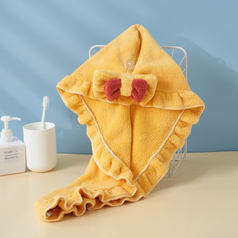 마른머리 모자 초강력 흡수속 마른머리 수건 닦다 머리 수건 목욕모 신기, 25*65±2cm, 노랑, 황색