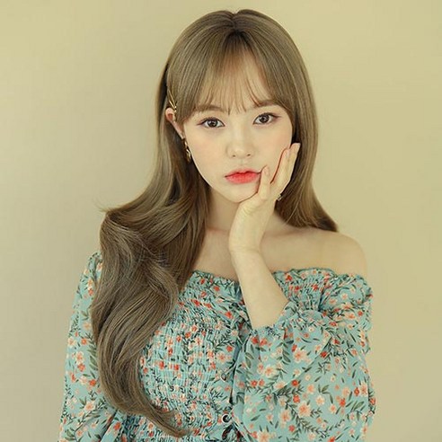가발매니아 허쉬펌 65cm 수제통가발 프론트레이스 전체가발 긴머리, 카키베이지