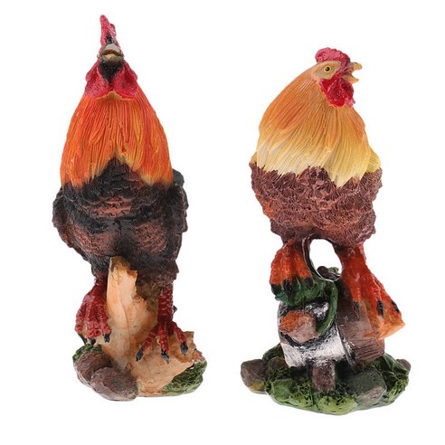 장식용 2pcs 닭 수탉 입상 동물 모델 시뮬레이션 수지 동상, Milticolor, 설명
