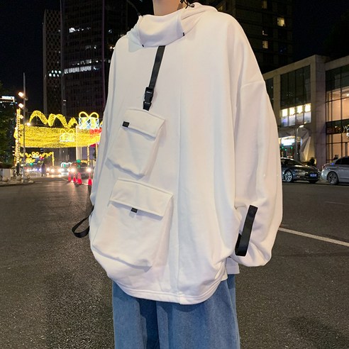 YANG 후드 남자 봄 가을 홍콩 스타일 느슨한 대형 풀오버 탑 모든 경기 유행 잘 생긴 코트