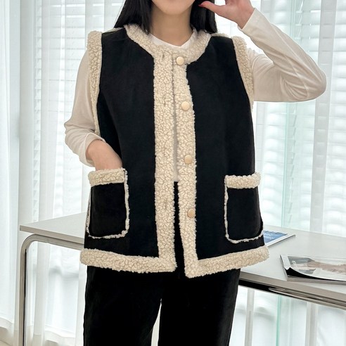 카멜 겨울 양털 무스탕 조끼