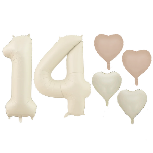 파파 파티 크림 하트 대형 숫자 기념일 생일 풍선 세트, 1세트, 크림 14 + 하트4p