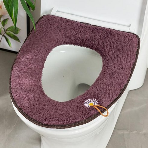범용 화장실 쿠션 가정용 방수 사계절 귀여운 스티커 유형 먼지 방지 귀여운 인터넷 연예인 화장실 커버 화장실 커버, 스티커스타일(다크레드국화)