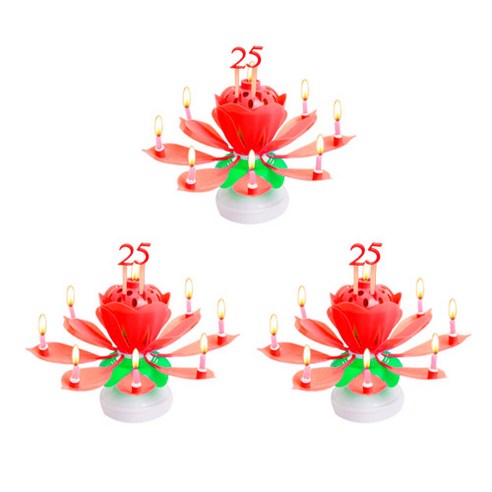 아이템하우스 생일축하 멜로디 연꽃초 + 숫자세트 2p 3개 1세트, 레드3개