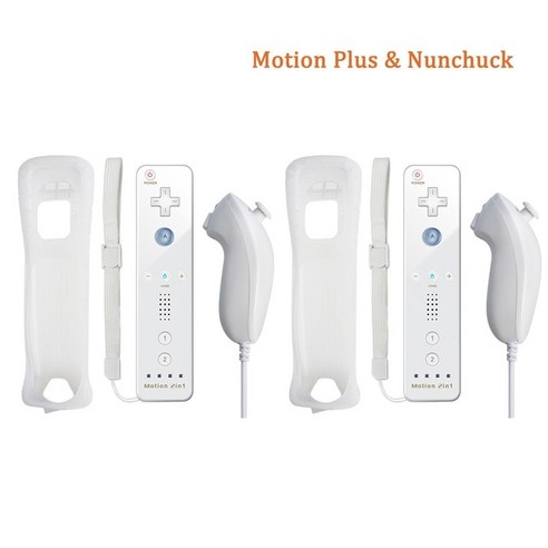 Nintendo Wii/Wii U 조이스틱 2 in 1 무선 원격 게임 패드 컨트롤러 세트 옵션 모션 플러스(실리콘 케이스, 한개옵션1, 09 2 white nunchuck