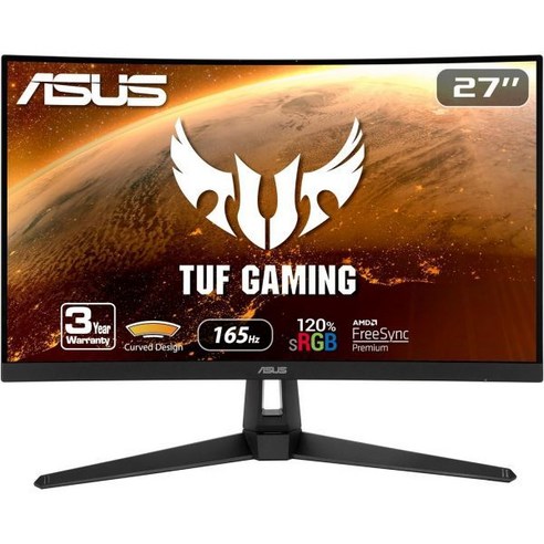 ASUS TUF 게이밍 VG27VH1B 27인치 커브드 모니터 1080P 풀 HD 165Hz 144Hz 지원 1440P 1ms 프리싱크 VG27WQ1B, 27