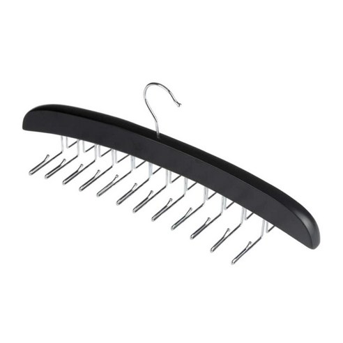 24 클립 타이 오거나이저 랙 걸이 홀더가 있는 타이 벨트 걸이, 검은 색, 40x1.8cm, 목재