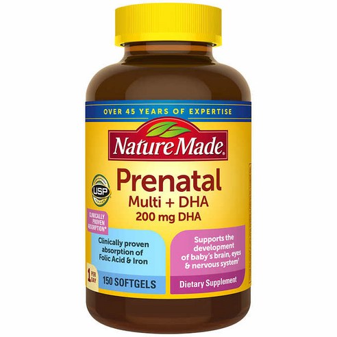 네이쳐 메이드 임산부용 멀티비타민 DHA 프리네이탈 150정 (소프트젤) Nature Made Prenatal Multi + 150 Softgels, 1개