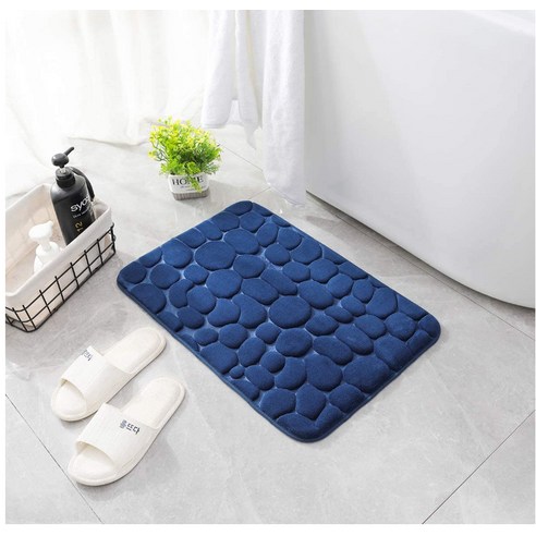 [SW] 조약돌 양각 된 욕실 목욕 매트 비-슬립 카펫 워시 분지 욕조 사이드 바닥 깔개 샤워 룸 도어 매트 메모리 폼 패드, 40x60cm, Dark Blue