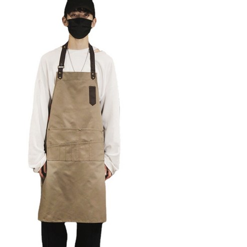 ANKRIC 방수 앞치마 고급 상업용 여성 여름 우유 차 가게 베이킹 주방 바지 남성 허리 인쇄 주방앞치마, 목 카키색 긴 검은 모자