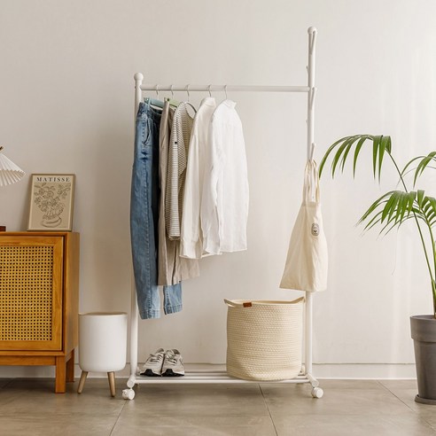 아워리빙 자작나무 이동식 메탈 옷걸이 행거, 01_화이트