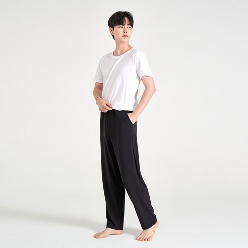 슈라네 국내생산 커플용 엠보 골지 밴딩 와이드 잠옷 바지 9부1p