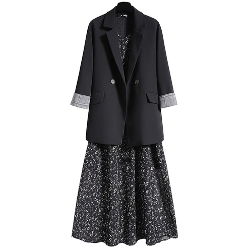 셀럽당 빅사이즈 여성의류 플라워 원피스 세트 여 봄 기질 정장 투피스 모조에스핀원피스