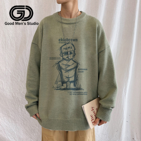 가을 남성 크루넥 프린트 스웨터