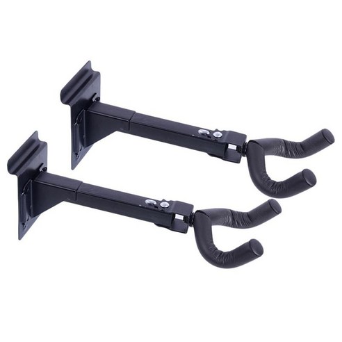 2x 월 마운트 기타 홀더 모든 기타 용 후크 홀더 베이스 밴조, 블랙, 26x8.8cm, 철