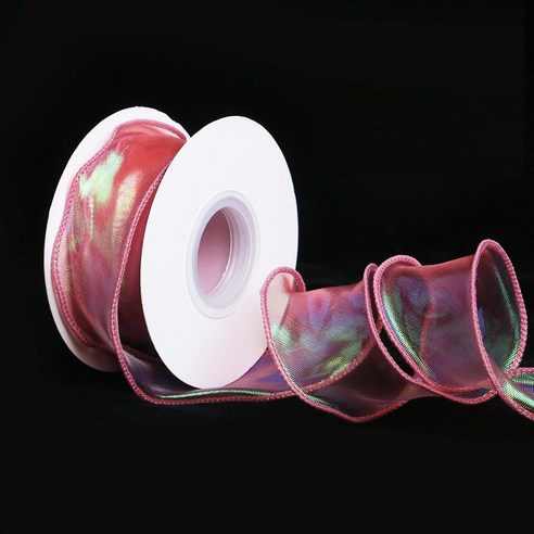 올리브파티 오로라 홀로그램 오간디 리본 40mm 9M리본, 2개, 레드