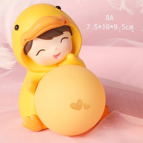 아이디어 선물 오리 만화 홈 데스크톱 장식품 수지 공예품 발광 소야등 뽀뽀오리, 포옹등
