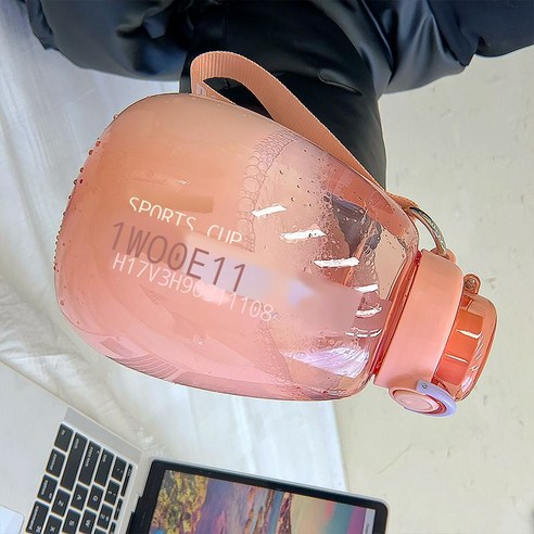 여름철 플라스틱 배컵 대용량 운동대 빨대 휴대용 물컵 남녀생 심플한 핸드컵, 핑크/핑크, 1300ml