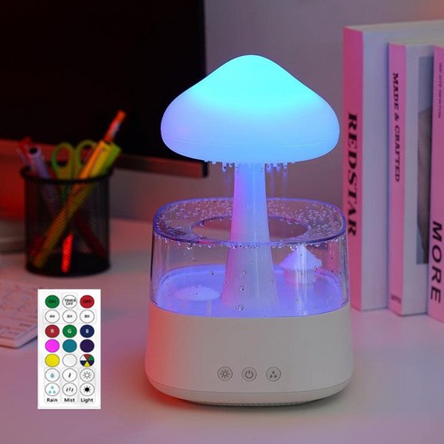Meyuge 백색 소음 LED 비구름 무드등 빗소리 가습기 수면, 화이트 7가지 색상 전환 가능(450ml)