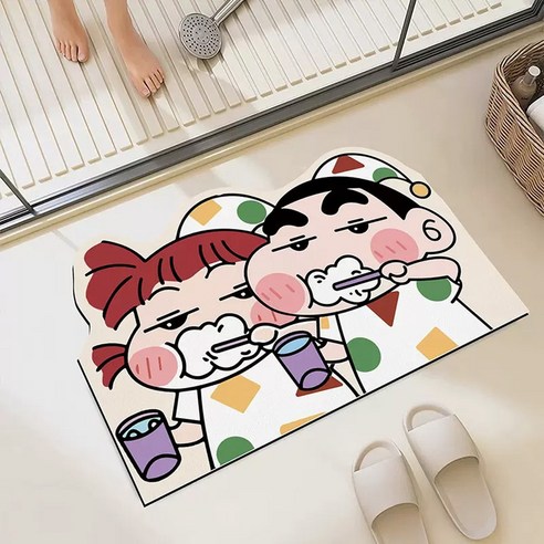 욕실 규조토 발매트 미끄럼 방지 화장실 주방 매트 귀여운 짱구는 못말려, 1개, 베이지 짱구 양치B