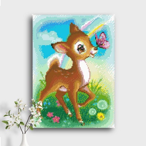 오늘의오브제 DIY 보석십자수 캔버스형 40x30cm, A3_24_아기사슴과 나비, 1개