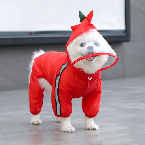 까마느 대형견 강아지 캐릭터 우비 비옷 레인코트 중형견 소형견, L, 레드 공룡
