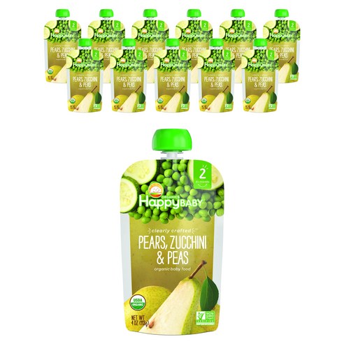 해피베이비 클리어리 크래프티드 어린이 스무디, 배+애호박+완두콩, 113g, 12개