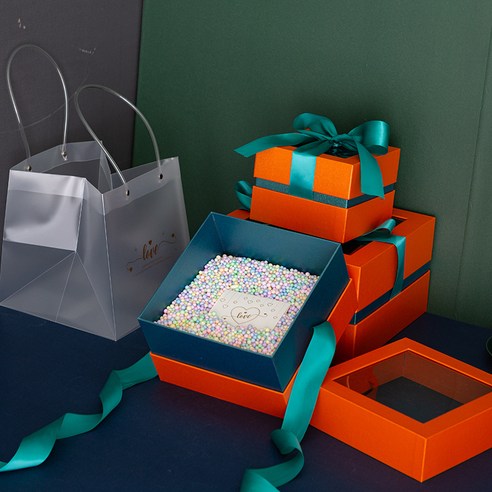 비지니스 선물 리본 선물포장박스 창의 투명 열다 창문 주황색 정사각형 덮개, 오렌지+블루, 라비초 10g