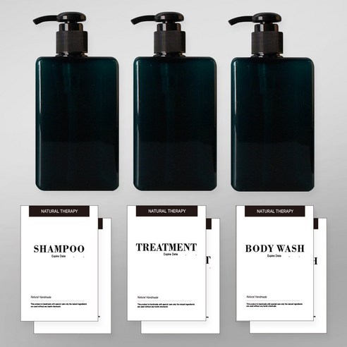 포포라운지 욕실 디스펜서 샴푸통 화장품 펌핑 용기 스티커 3종, 1세트, (280ml 청록)3개+(스티커 3종)2개
