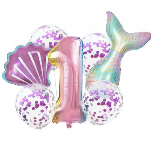 파파 파티 생일파티 숫자 풍선 세트, 1세트, 머메이드 1