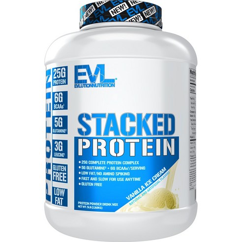 EVLUTIONNUTRITION 스택드 프로틴 파우더 드링크 믹스 바닐라 아이스크림 맛, 2.268kg, 1개 헬스보충식품