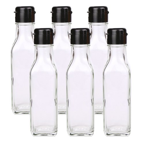 가인글로벌 사각기름병120FN 투명 유리병, 원터치캡(소) 블랙, 6개, 120ml