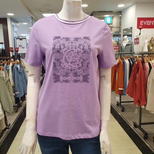 샤트렌 여름 면 티셔츠 앞판 프린트 포인트 반팔 라운드넥의 기본 여성 티셔츠