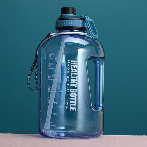 [XIG] 대용량 휴대용 투명 스포츠 물병 2.2L 야외 하이킹 등산 BPA 무료, Blue