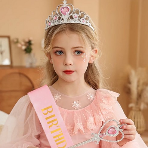 7종 세트 생일 파티 공주 왕관 어린이 티아라 보석 귀걸이 목걸이 머리띠 어깨띠 장갑 요술봉 유아 축하 용품 여아는 생일 파티를 특별하게 만들어 줄 완벽한 선택입니다.