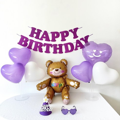 주파티 생일파티용품세트 하트 풍선 가랜드 세트, 퍼플