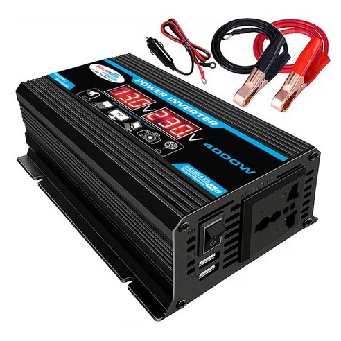 4000W 순수 사인파 자동차 전원 인버터 DC 12V AC 220V 110V 전압 변압기 가정용 듀얼 USB 소켓 변환기, [01] Black, [01] 12 V 220V, 1개