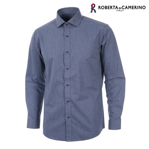 로베르타디까메리노 남성용 스판 프린트 슬림핏 블루 긴소매 셔츠 RM1-451-2