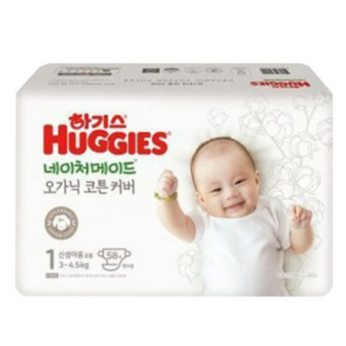 하기스 NEW 네이처메이드 오가닉 밴드형 기저귀 신생아용 1단계 (3~4.5kg), 390매