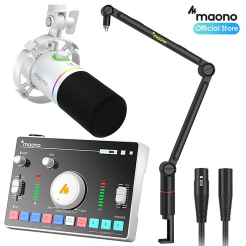 마오노 캐스터 AMC2 NEO + PD200X 라이브 방송용 틱톡 유튜브 고급형 스탠드 올인원 패키지2, AMC2 NEO 화이트, PD200X 화이트, BA91스탠드+XLR케이블