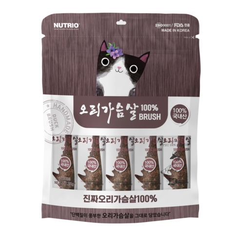 뉴트리오 리얼 순살 100% 국내산 고양이 간식 져키, 5개입, 7g, 오리가슴살