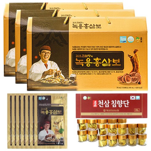 김오곤 녹용 6년근 홍삼보 70ml x 90p + 천삼 침향단 3.75g x 10p 세트, 1세트